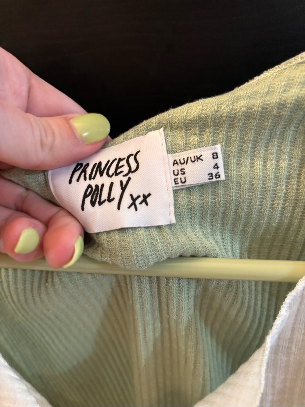Princess Polly Sage Green & White Ribbed Contrast Tank - Picture 2 of 3